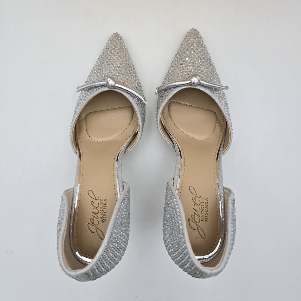 NIB Jewel Badgley Terresa D'Orsay Stiletto Pumps, Silver Textile, Women's Size 7 - Picture 9 of 16